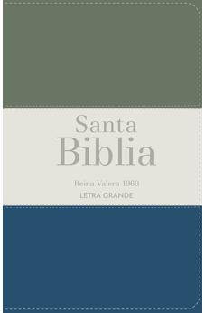 Image of Biblia RVR 1960 Letra Grande Tamaño Manual Tricolor Gris Crema Azul con Cierre e Índice