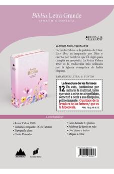 Image of Biblia RVR 1960 Compacta Letra Grande 11 puntos Símil Piel Rosa Flores con Cierre y Índice