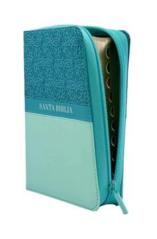 Image of Biblia RVR 1960 Letra Grande Tamaño Manual Bifloral Turquesa Símil Piel