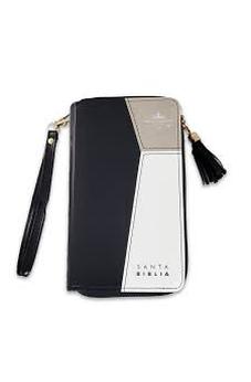 Image of Biblia RVR 1960 Chequera Negro Beige Blanco Símil Piel con Índice y Cierre