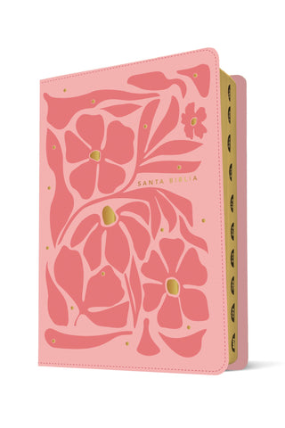 Image of Biblia NTV Ultrafina Letra Grande con Filament Símil Piel Flores Rosa Índice Letra Roja