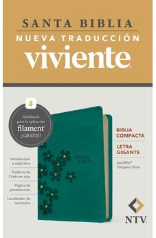 Image of Biblia NTV Compacta Letra Gigante con Filament Símil Piel Turquesa Floral Letra Roja