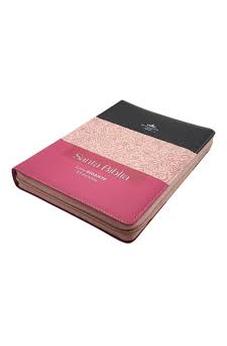 Image of Biblia RVR 1960 Letra Gigante Tricolor Negro Rosa Fucsia Símil Piel con Índice y Cierre