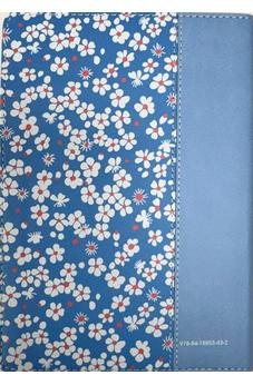 Biblia RVR 1960 Compacta Símil Piel Flores Azul Grisáceo