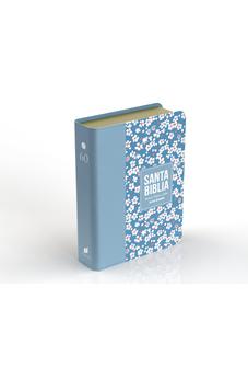 Biblia RVR 1960 Compacta Símil Piel Flores Azul Grisáceo