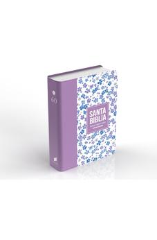 Biblia RVR 1960 Compacta Símil Piel Flores Lila Claro