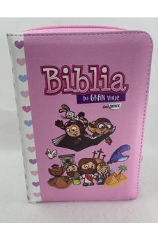 Image of Biblia RVR 1960 Mi Gran Viaje Rosa Corazones Bolsillo Cierre Índice