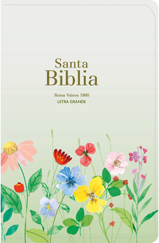 Image of Biblia RVR 1960 Compacta Letra Grande 11 puntos Símil Piel Verde Claro Flores con Cierre y Índice