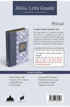 Biblia RVR 1960 Letra Grande Tamaño Manual Símil Piel Azul Oscuro