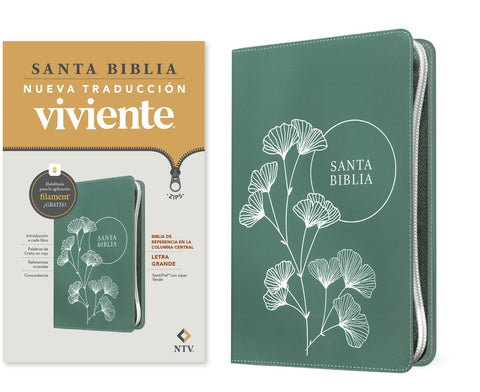 Image of Biblia NTV Referencia Central Letra Grande con Filament Símil Piel Cierre Verde Letra Roja