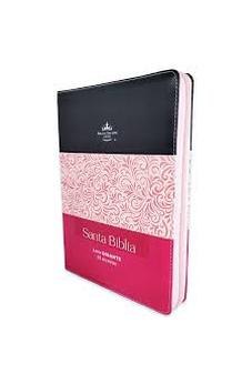Image of Biblia RVR 1960 Letra Gigante Tricolor Negro Rosa Fucsia Símil Piel con Índice y Cierre