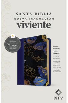 Biblia NTV Letra Grande Tamaño Manual con Filament Símil Piel Azul Oscuro Letra Roja
