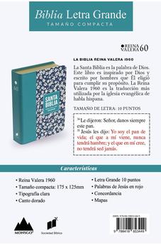 Biblia RVR 1960 Compacta Símil Piel Flores Azul Verde