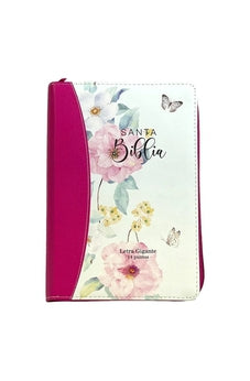 Image of Biblia RVR 1960 Letra Gigante Símil Piel Flores Rosas con Cierre