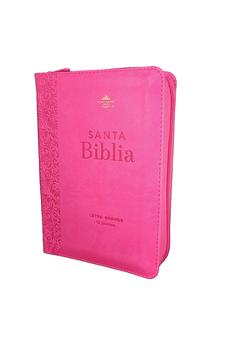 Biblia RVR 1960 Compacta Fucsia Floral Símil Piel con Cierre