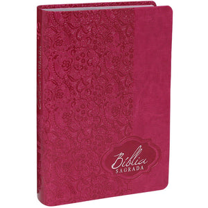 Biblia Em Portugués RA065TILG Tapa Imitación Cuero Rosa Oscuro Índice Digital Encajes
