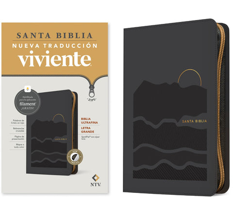 Image of Biblia NTV Ultrafina  Letra Grande con Filament Símil Piel Gris Índice Letra Roja Cierre