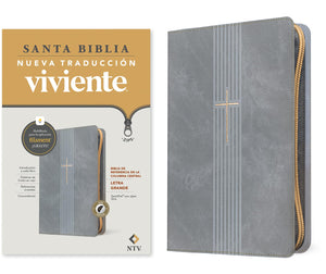 Biblia NTV Referencia Central Letra Grande con Filament Símil Piel Cierre Gris Índice Letra Roja