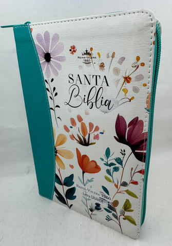 Image of Biblia RVR 1960 Letra Grande ManuaL 12 Puntos Cierre Jardin Turquesa Índice Canto Floral