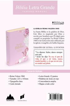 Biblia RVR 1960 Letra Grande Tamaño Manual Símil Piel Rosa Claro