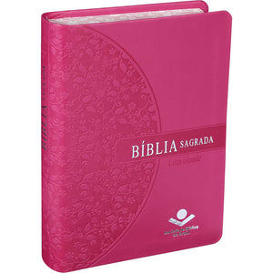 Biblia Em Portugués RA045LG Tapa Imitación Cuero Rosa Oscuro Canto Florales
