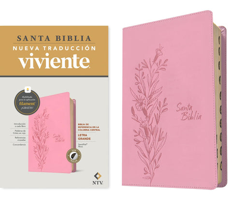 Image of Biblia NTV Referencia Central Letra Grande con Filament Símil Piel Rosa Índice Letra Roja