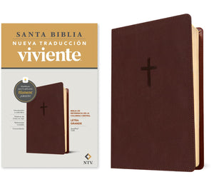 Biblia NTV Referencia Central Letra Grande con Filament Símil Piel Café Letra Roja