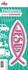 Image of Emblema para Auto 13 cm Icthus con Jesús. Rosa