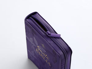 Biblia RVR 1960 Compacta Lila Hojas Primavera Símil Piel con Cierre