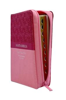 Biblia RVR 1960 Letra Grande Tamaño Manual Bifloral Rosa Símil Piel