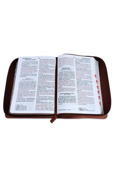 Biblia RVR 1960 Letra Grande Compacta 11 Puntos Tricolor Café Símil Piel con Índice con Cierre