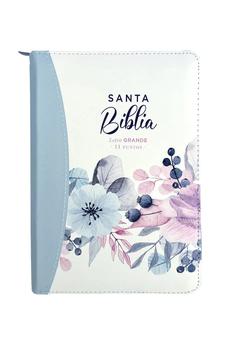Biblia RVR 1960 Letra Grande Tamaño Manual Primavera Azul Claro Símil Piel con Cierre