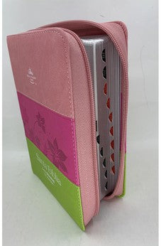 Biblia RVR 1960 Letra Grande Compacta 11 Puntos Tricolor Rosa Lima Fucsia Símil Piel con Índice y Cierre