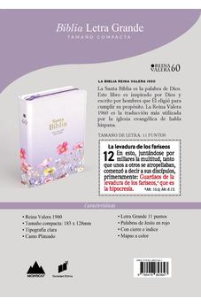 Image of Biblia RVR 1960 Compacta Letra Grande 11 puntos Símil Piel Lila Flores con Cierre y Índice