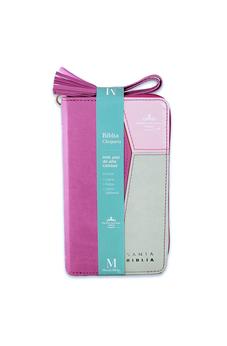 Image of Biblia RVR 1960 Chequera Rosa Fucsia Gris Símil Piel con Índice y Cierre