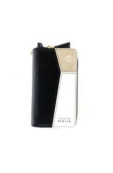 Biblia RVR 1960 Chequera Negro Beige Blanco Símil Piel con Índice y Cierre