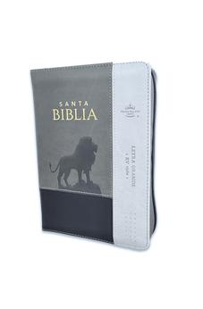 Biblia RVR 1960 Compacta Tricolor Gris León Símil Piel con Índice y Cierre