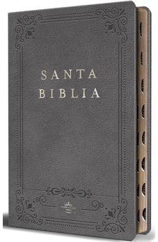 Biblia RVR 1960 Letra Grande Tamaño Manual Grís Símil Piel con Índice