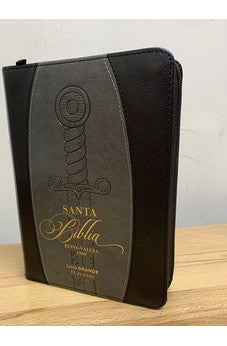 Biblia RVR 1960 Letra Grande Tamaño Manual Espada Negro Gris Símil Piel
