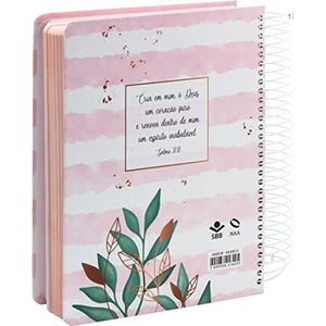 Biblia Em Portugués NA083Jr Tapa Dura Espiral Flores Fondo Rosa Canto Pintado Bronce