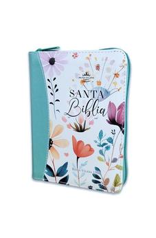 Image of Biblia RVR 1960 Bolsillo Jardín Turquesa Símil Piel con Índice y Cierre
