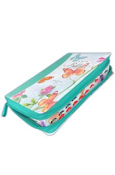 Biblia RVR 1960 Letra Grande Tamaño Manual Floral Mariposas Símil Piel con Índice y Cierre
