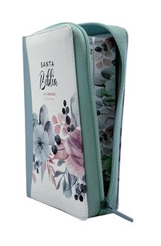 Biblia RVR 1960 Letra Grande Tamaño Manual Primavera Azul Claro Símil Piel con Cierre