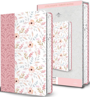 Biblia RVR 1960 Letra Gigante Rosada con Flores Símil Piel
