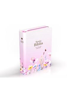 Biblia RVR 1960 Compacta Letra Grande 11 puntos Símil Piel Rosa Flores con Cierre y Índice
