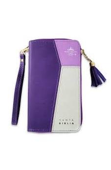 Image of Biblia RVR 1960 Chequera Lila  Gris Símil Piel con Índice y Cierre