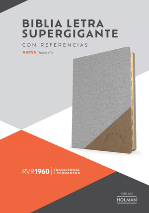 Biblia RVR 1960 Súper Gigante Gris Marrón Símil Piel con Índice *IRREGULAR*