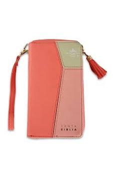 Biblia RVR 1960 Chequera Azul Rosa Símil Piel con Cierre