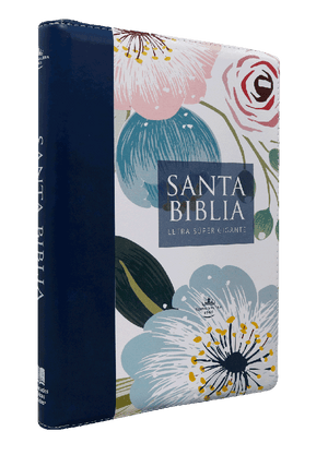 Biblia RVR 1960 Letra Súper Gigante Azul Flores Símil Piel con Índice y Cierre