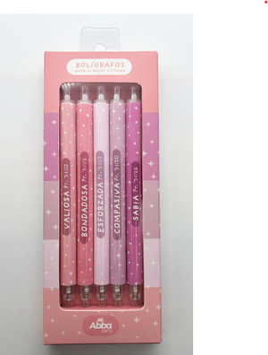 Pack 5 Bolígrafos en Caja Mujer Virtuosa